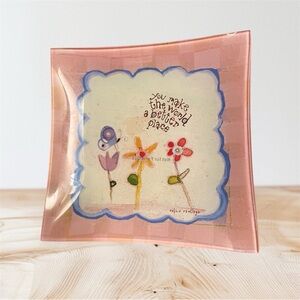 Natural Life Glass Trinket Tray “You make the world a better place” floral
